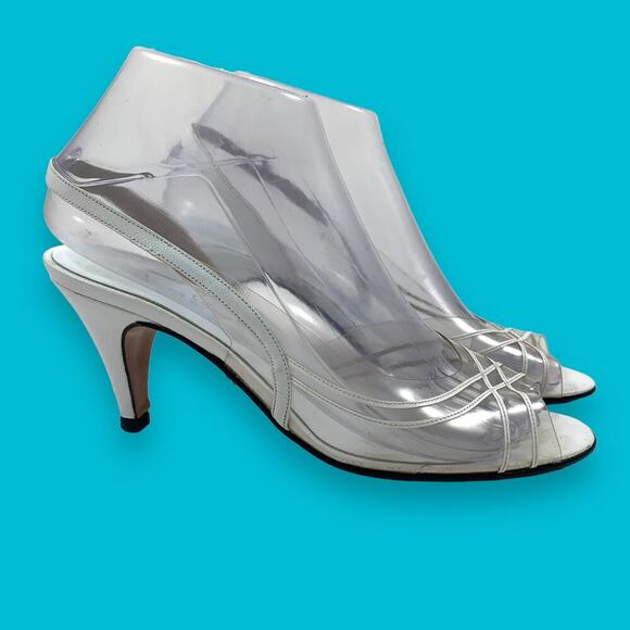 ❌SOLD❌1960s KEMP'S SHOE SALON White leather and clear slingback shoes - Picture 6 of 14